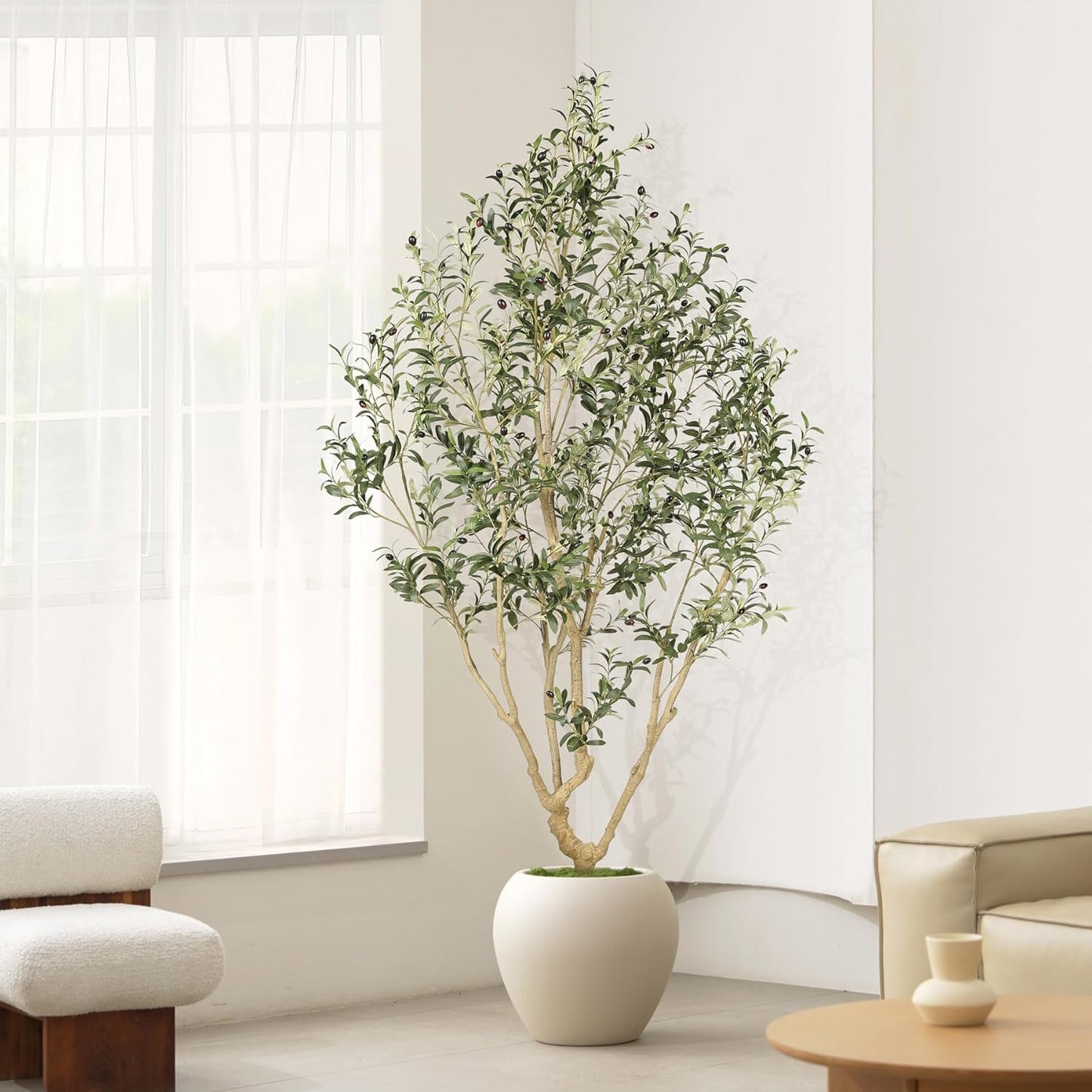 LYERSE Olive Trees Artificial Indoor - Faux Olive Tree 7ft with Olive Branches and Lifelike Fruits - Fake Olive Tree 7 Feet for Modern Home Office House Living Room Decor Indoor