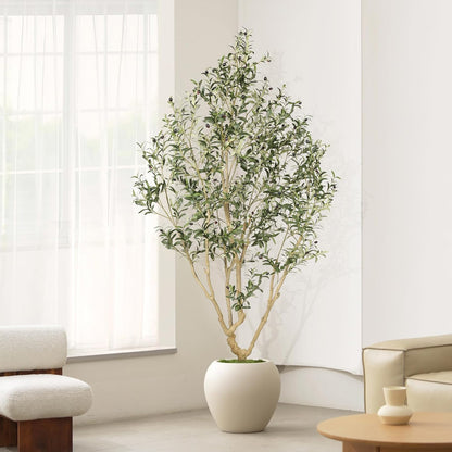 LYERSE Olive Trees Artificial Indoor - Faux Olive Tree 7ft with Olive Branches and Lifelike Fruits - Fake Olive Tree 7 Feet for Modern Home Office House Living Room Decor Indoor