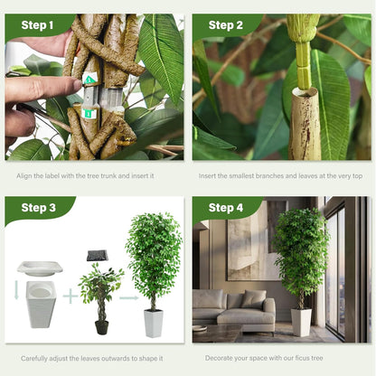 Artificial Ficus Tree 6FT Faux Plants Indoor Tall Fake Plants with White Planter, Green Lifelike Lush Fake Ficus Tree for Home Living Room Bedroom Outdoor Balcony House Office Decor