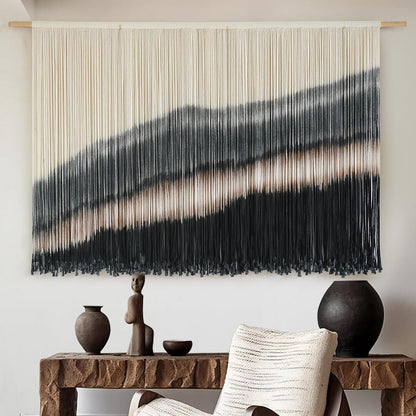 Jakalin Macrame Wall Hanging Dip Dyed Fiber Macrame Wall Decor Boho Cord Living Room Wall Art 57" Wx43 L