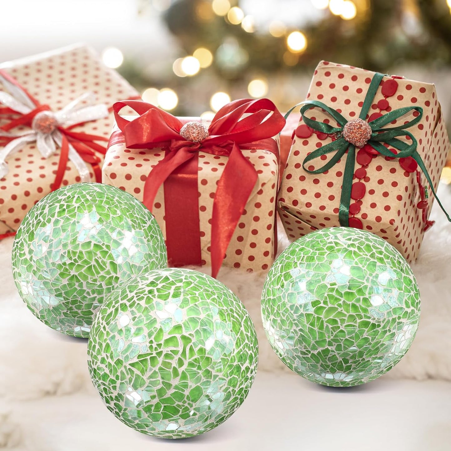 3Pcs Mosaic Glass Orbs Decorative Balls Set 8.5cm/3.35inch Blue Sphere Wedding Party Home Decor Table Centerpiece