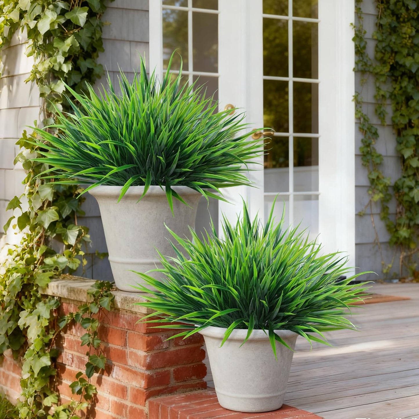 Ivydale 12Pcs Fake Plants Outdoor Artificial Plastic Grass Spring Decoration UV Resistant Faux Greenery Stems Bushes Outside Fake Plants for Planters Patio Porch Window Box Pathway Garden Home Decor