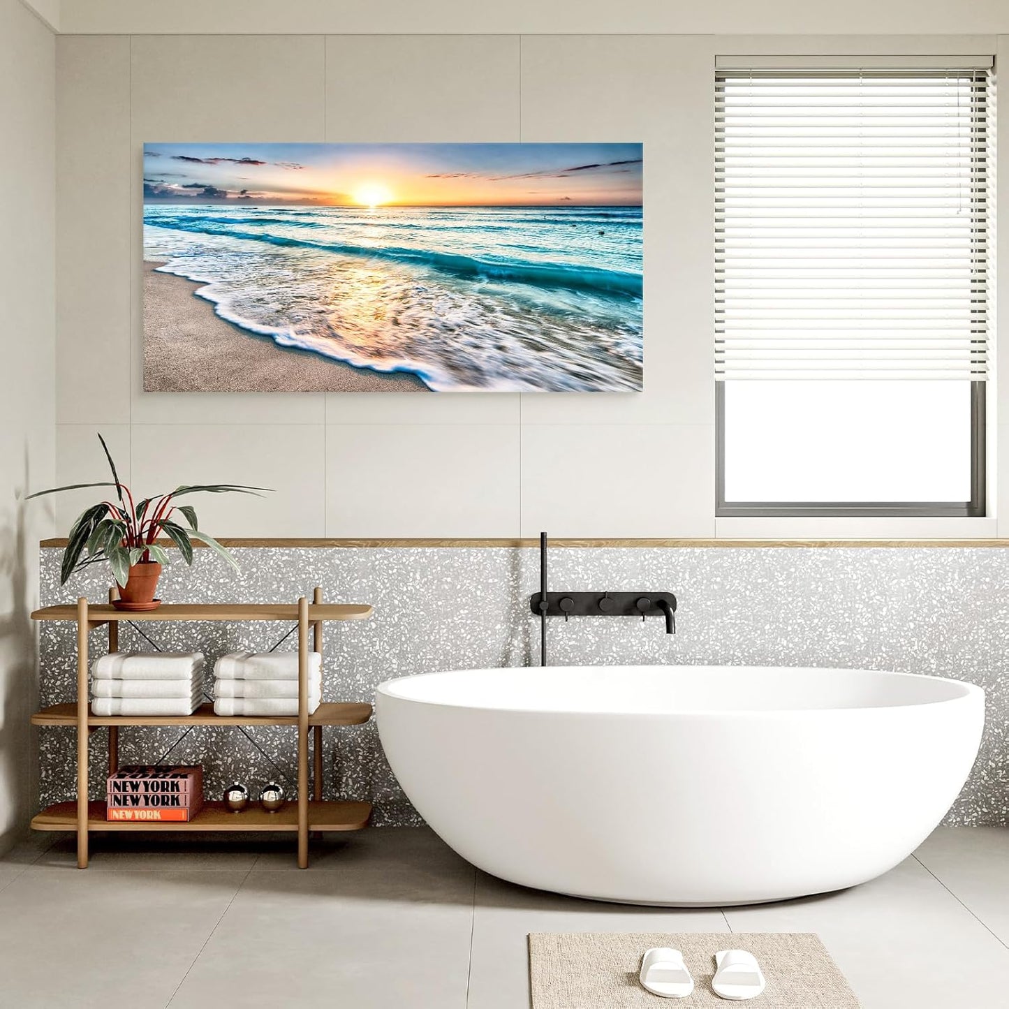 Baisuart S02250 Canvas Prints Wall Art Beach Sunset Ocean Waves Nature Pictures Stretched Canvas Wooden Framed for living Room Bedroom and Office