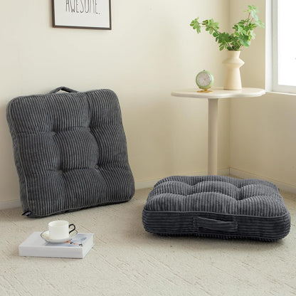 HIGOGOGO 6" Extra Thick Floor Pillow Cushion for Adults, Meditation Cushion Pillow, Large Square Floor Sitting, Tufted Corduroy Cover, for Tatami Living Room or Yoga, 22x22 Inch, 2Pack, Dark Grey