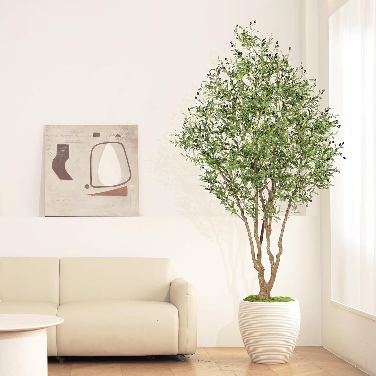 LYERSE Faux Olive Tree 7ft - Artificial Olive Tree Indoor with Large Branches and Realistic Fruits - Fake Olive Tree with Sturdy Base for Modern Home Office House Decor
