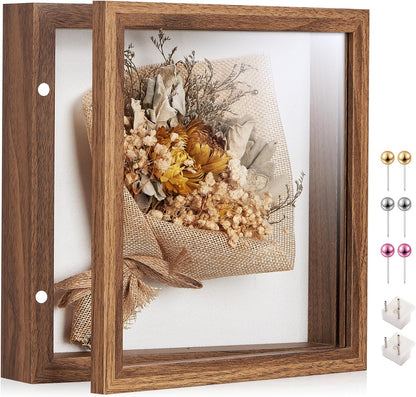 8x10 Deep Shadow Box Picture Frame Display Case with Linen Back and Stand,Real Glass Black Shadow Memory Box Frame 8x10 for Flower Baby Pet Wedding Photo Art Craft Memorial Wall Decor Gift
