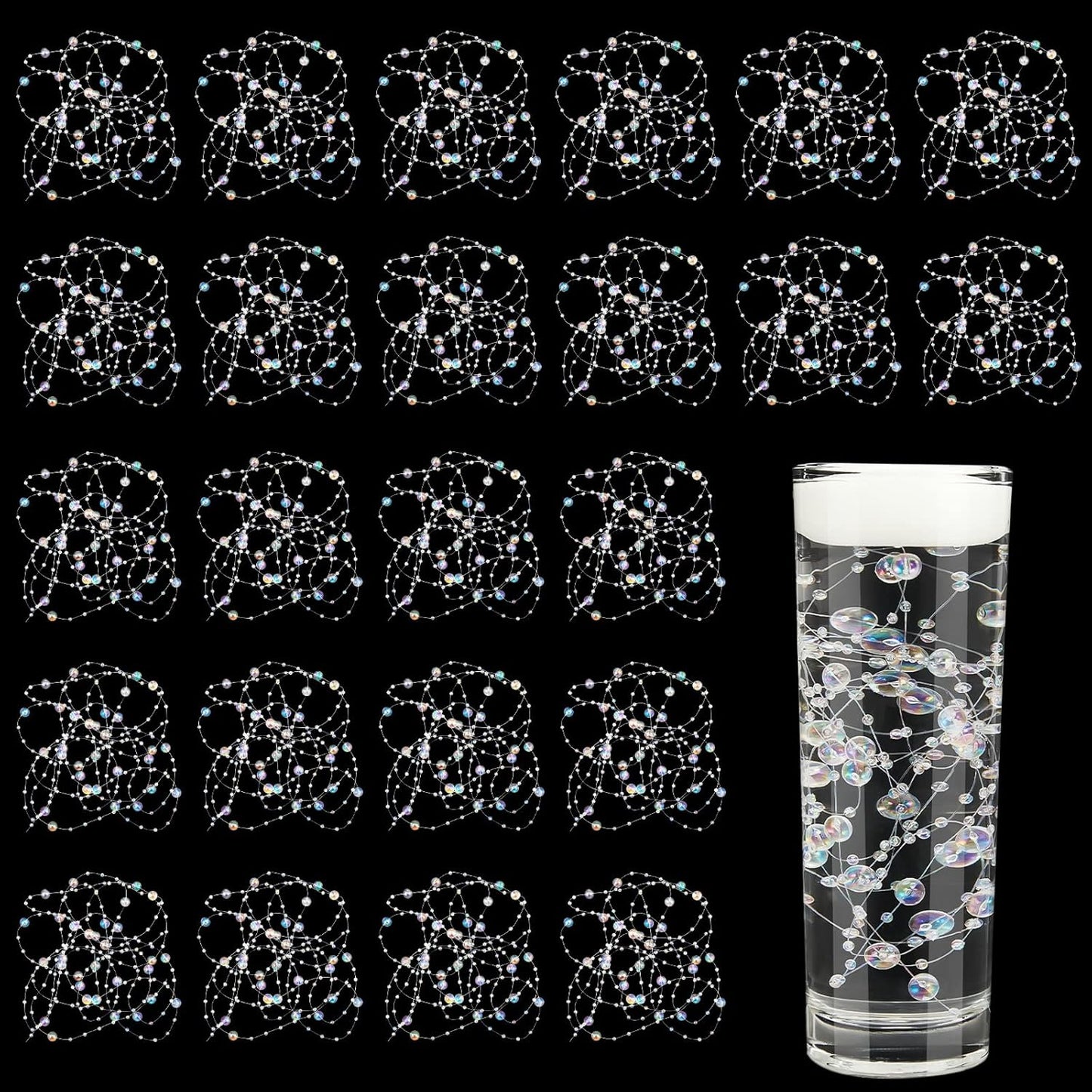 Tondiamo 24 Pcs Artificial Pearl String for Floating Candle Faux Pearls Beads String Garland Centerpiece Decoration for Vases Filler Wedding Spring Holiday Party Decor(Gold)