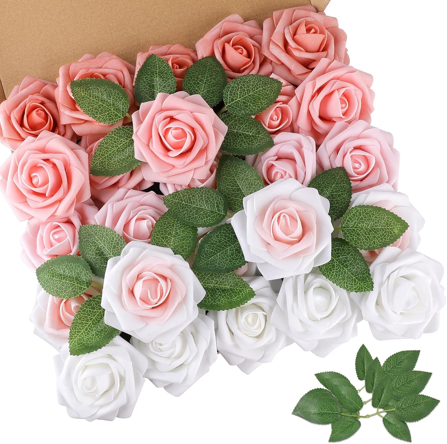 AmyHomie Artificial Flowers Dark Red Rose 25pcs Real Looking Fake Roses w/Stem for DIY Wedding Bouquets Centerpieces Arrangements Party Baby Shower Mothers Day Christmas Tree Decorations