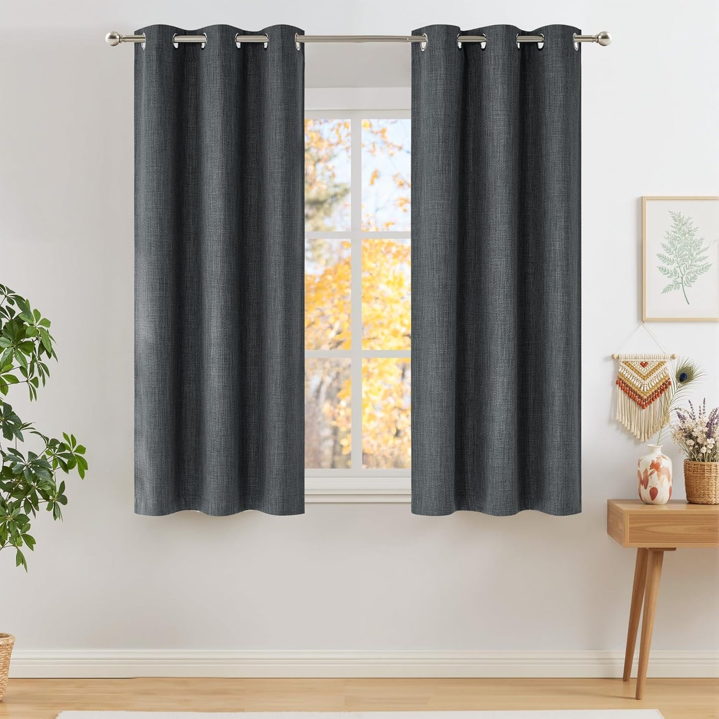 NICETOWN Halloween Pitch Black Solid Thermal Insulated Grommet Blackout Curtains/Drapes for Bedroom Window (2 Panels, 42 inches Wide by 63 inches Long, Black) - Colors E