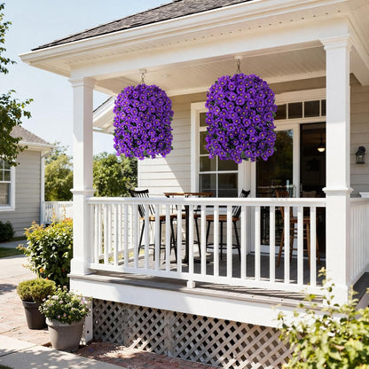 HyeFlora Artificial Flowers for Outdoors, 2pcs Faux Silk Pansies Flowers UV Resistant Fake Hanging Flower Plants for Outside Planters Porch Yard Patio Window Box (Mix Purple)
