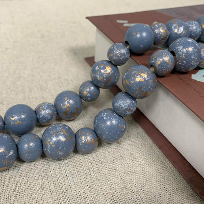 Handcrafted Farmhouse Wooden Decorative Beads Garland, Table Tray Boho Wood Beads with Tassel, Small Rustic Antique Decor for Home and Events (32" Rustic Blue)