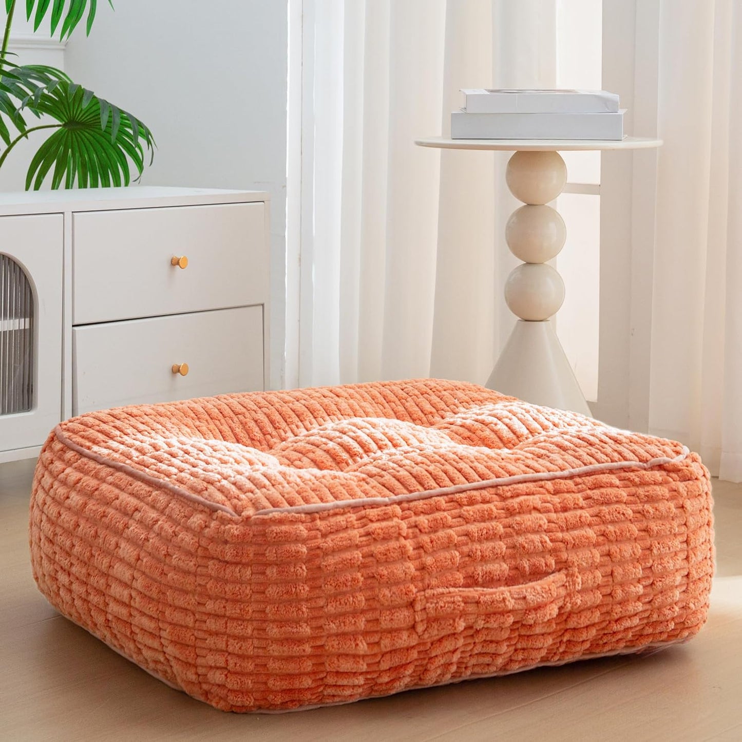 HIGOGOGO Floor Pillow Cushion for Adults, Meditation Cushion Pillow, Blended Corduroy Cover, Large Square Floor Sitting for Tatami Living Room or Yoga, 22x22 Inch, Beige