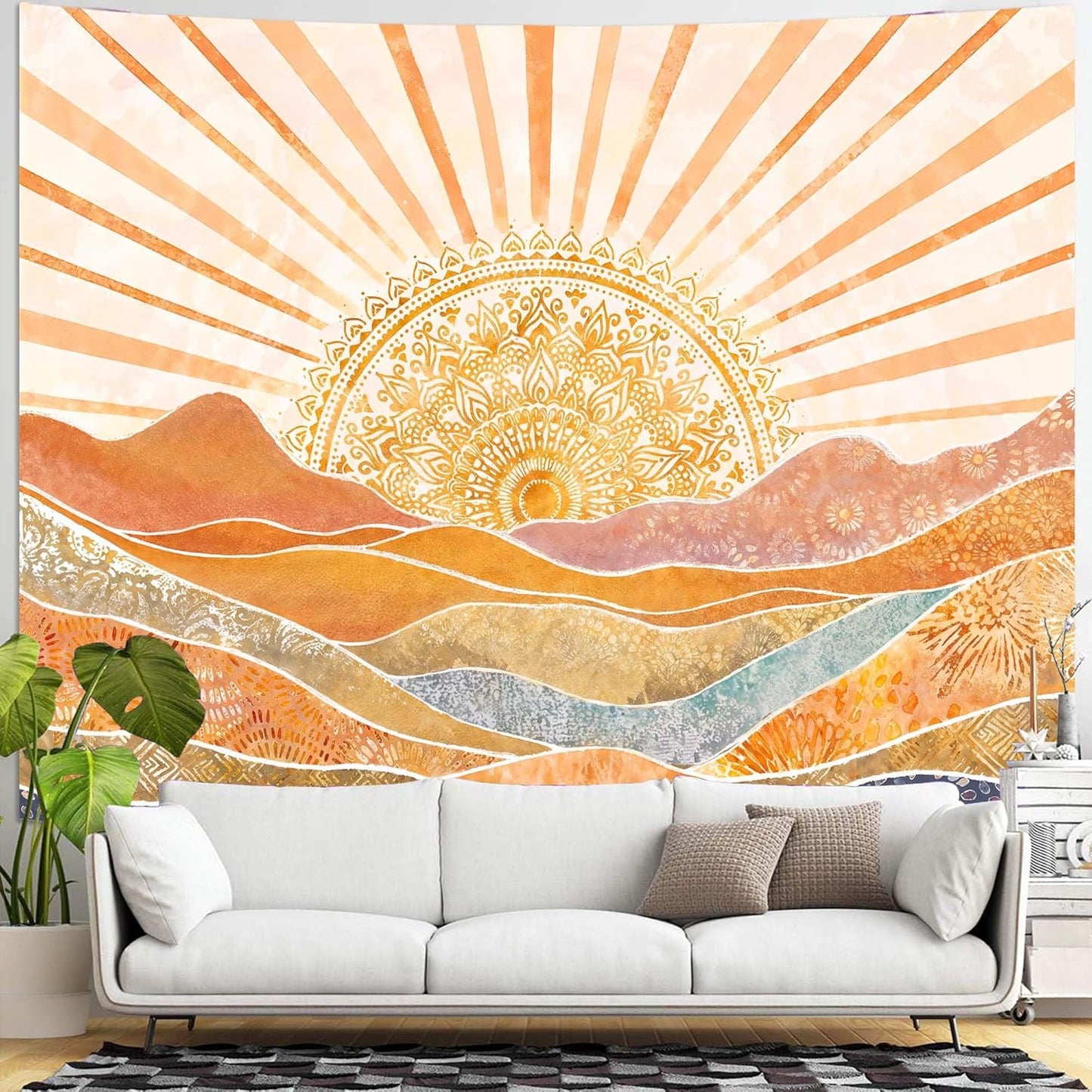 Lunerfex Bohemian Mandala Sunrise Wall Tapestry, Abstract Mountain Scenery Tapestries for Home Decor, Boho Tapestry 48x36 Inch