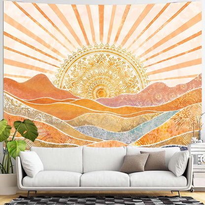 Lunerfex Bohemian Mandala Sunrise Wall Tapestry, Abstract Mountain Scenery Tapestries for Home Decor, Boho Tapestry 48x36 Inch