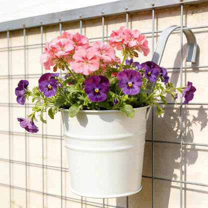 KINGLAKE Flower Pots,10 Pcs Metal Iron Hanging Flower Plant Pots Balcony Garden Plant Planter Baskets Fence Bucket Pot 4'' Flower Holders with Detachable Hook