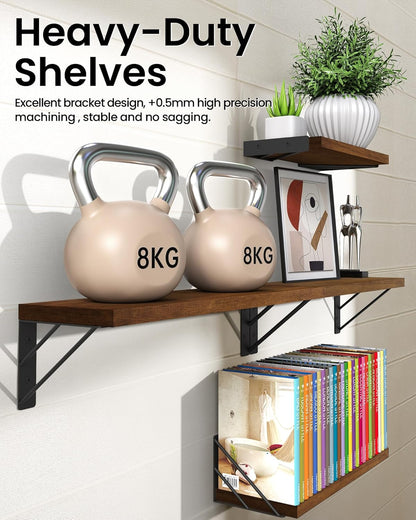 BAYKA Wall Mounted Floating Bathroom Shelves, Wood Wall Shelf for Bathroom Essentials & Decor, Space-Saving Display & Organizer (Black, Set of 4)