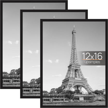upsimples 24x36 Poster Frame Black 3 Pack, Scratch-Proof Picture Frames 24 x 36 for Photo Gallery - Slide-In Strips, Horizontal or Vertical Wall Mounting