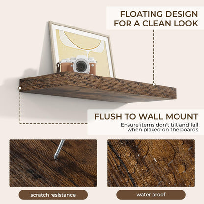RICHFOCUS 72Inch Floating Shelves for Wall 2 Pack Shelves for Bedroom|Kitchen|Bathroom Wall Mounted Rustic Wood Floating Shelf with Invisible Brackets for Books|Storage|Decor, Rustic Brown