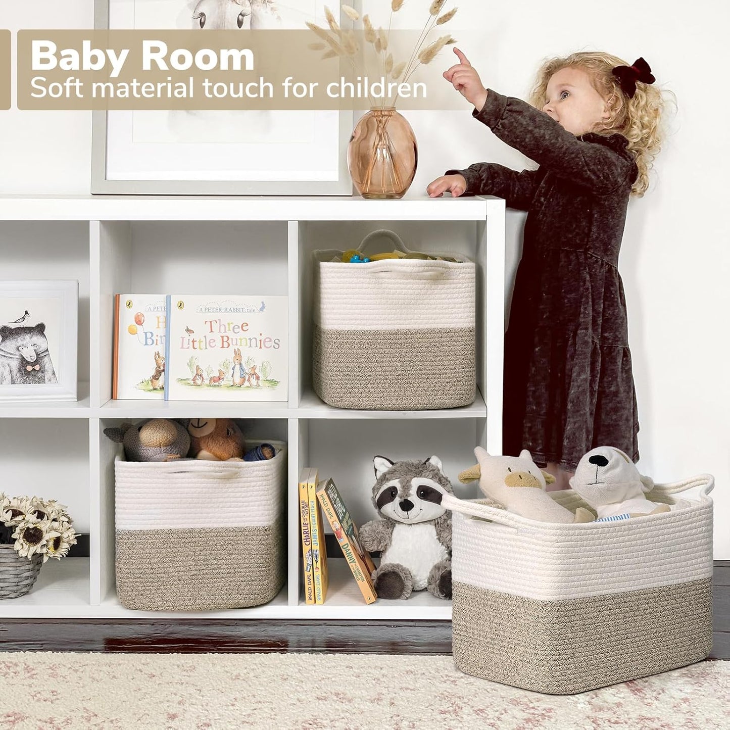 Goodpick Cube Storage Bins - Towel, Book, Cloth, Shoes, Closet Shelf Woven Baskets for Office, Baby Laundry, Toys, 13''x10''x9''