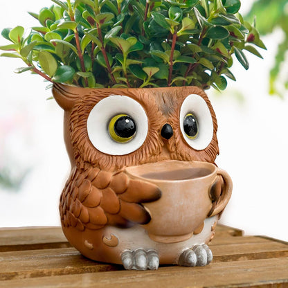 Saysmile Unique Owl Plant Pots Indoor, Cute Small Succulent Pots with Drainage Hole, Rocking Chair Planters for Outdoor Indoor Plants, Resin Flower Pot for String of Pearls, Gift Ideas for Mother