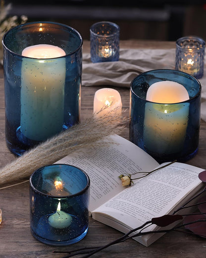 NITIME Hurricane Candle Holder Set of 3 Clear Candle Holders for Pillar Candles, Seeded Bubbles Glass Candle Holder for table centerpiece, Glass Cylinder Vases for Home, Patio and Wedding 8"4.7"3.5"H