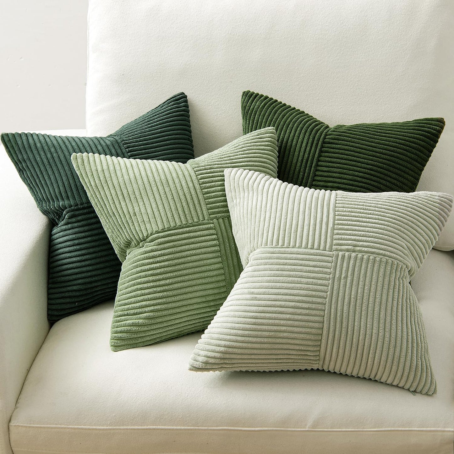 MIULEE Teal Orange Decorative Throw Pillow Covers 18x18 Inch Set of 4 Boho Corduroy Striped Cushion Cases Modern Farmhouse Patchwork Pillow Cases for Couch Sofa Bedroom Home Decor