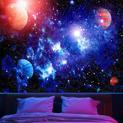 Apdidl Forest Galaxy Starry Tapestry for Bedroom Ceiling, Blue Space Night Starry Sky Moon Stars Tapestry Aesthetic, Tree Forest Milky Way Backdrop Wall Hanging for Dorm Living Room Decor (51" X 60")
