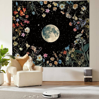 Apdidl Forest Galaxy Starry Tapestry for Bedroom Ceiling, Blue Space Night Starry Sky Moon Stars Tapestry Aesthetic, Tree Forest Milky Way Backdrop Wall Hanging for Dorm Living Room Decor (51" X 60")