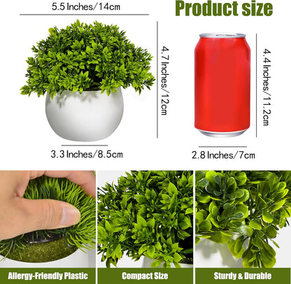 Grand Verde Artificial Potted Plants Mini Faux Greenery in Small White Pots for Home Decor Indoor Office Table, 3-Pack