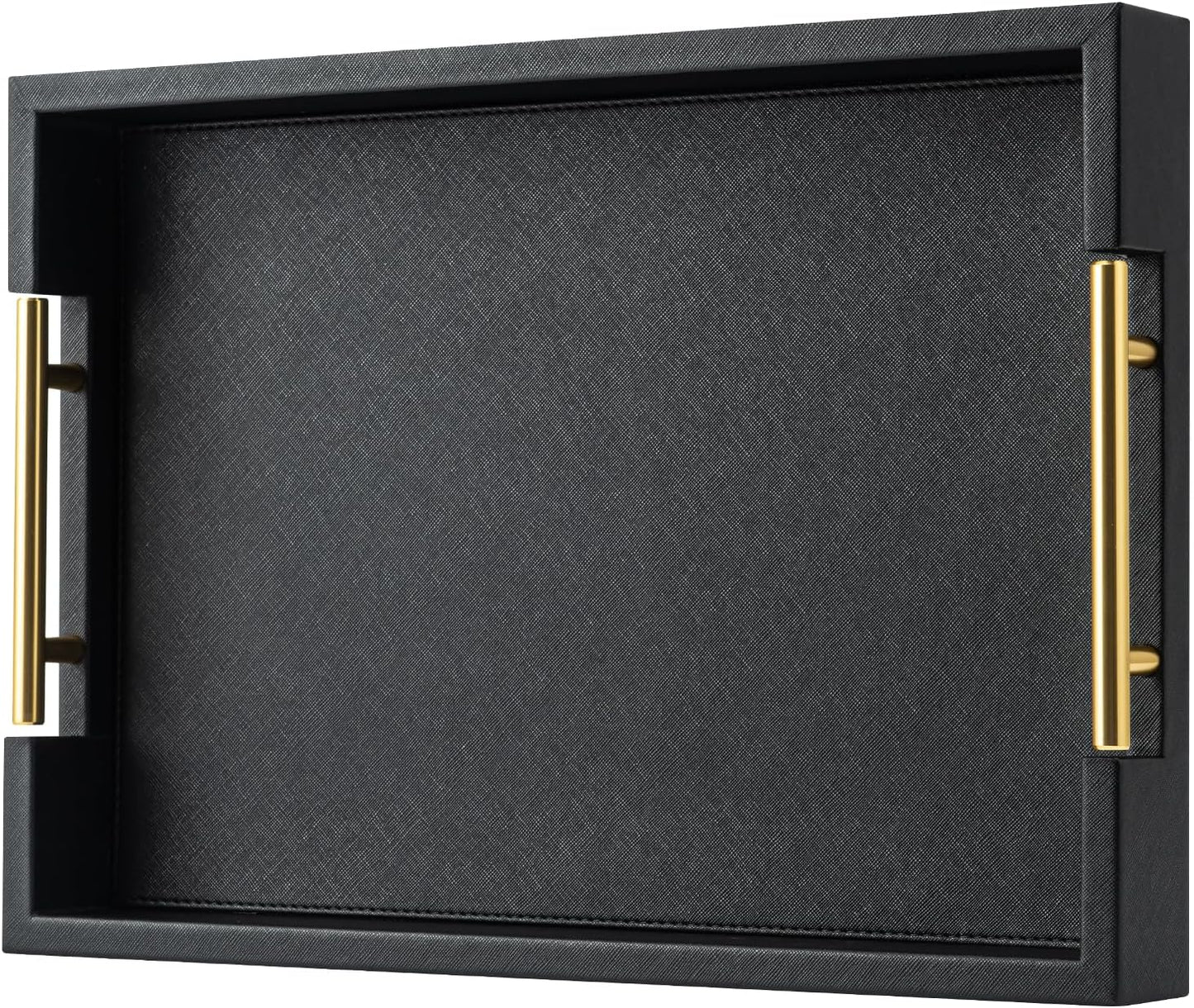 Beige Faux Leather Serving Tray with Handles – Large Decorative Tray for Coffee Table, Ottoman, Living Room, Bathroom – Home Decor