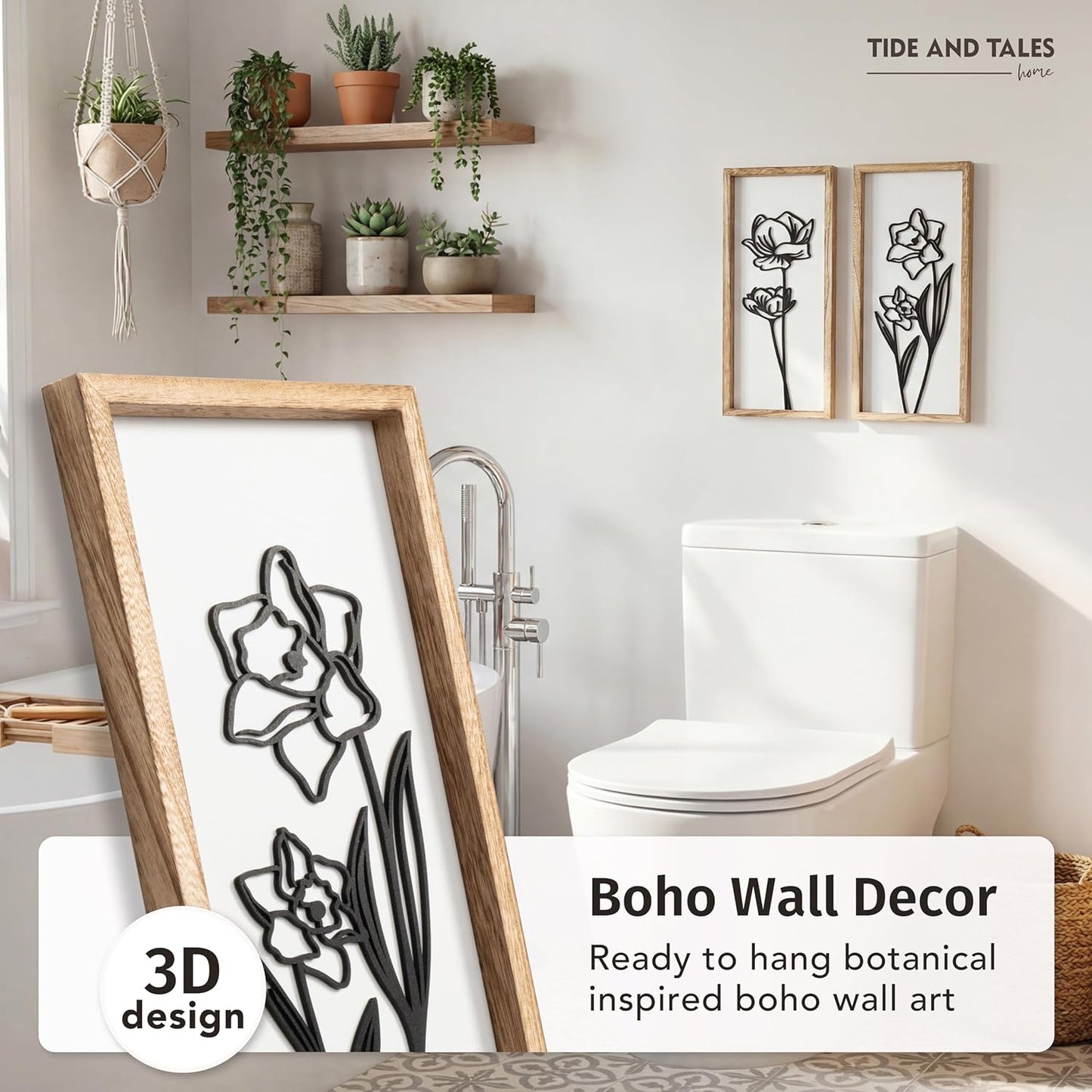 3D Floral Green Wall Art (Set of 2) Lightweight, Wooden Ready-to-Hang Boho Framed Wall Art for Bathroom, Bedroom, Living Room or Office – Premium Sage Green Farmhouse Decor – Gift-Boxed