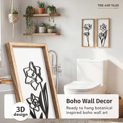3D Floral Green Wall Art (Set of 2) Lightweight, Wooden Ready-to-Hang Boho Framed Wall Art for Bathroom, Bedroom, Living Room or Office – Premium Sage Green Farmhouse Decor – Gift-Boxed
