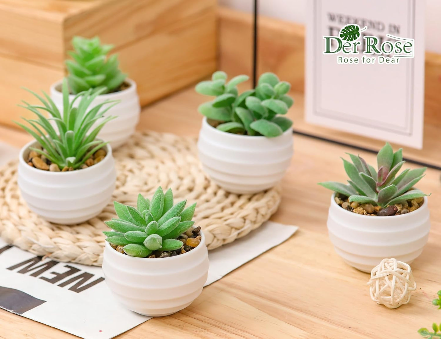 Der Rose 6 Pack Fake Plants Small Realistic Succulents Plants Artificial for Home Room Decor Indoor