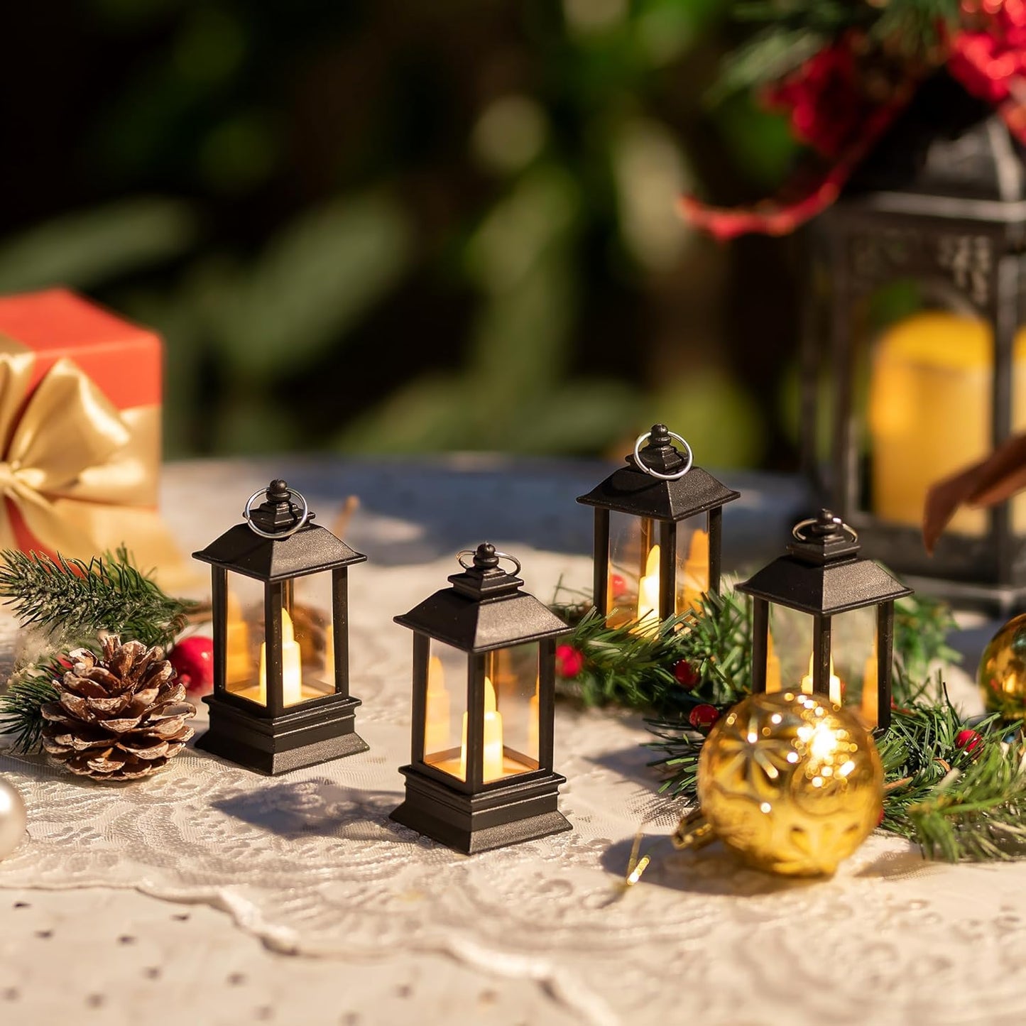 Black Lanterns Decorative Indoor: 24 Pcs Starlight Mini LED Lantern for Centerpiece Table Decorations Halloween Christmas Wedding Party Camping Decor