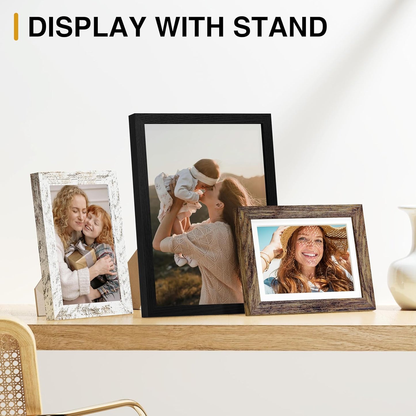 Vittanly 15 Pack Picture Frames Collage Wall Decor for Mounting or Tabletop Display, Gallery Frame Set for Family, Multi Sizes Including 3pcs 8x10, 6pcs 5x7, 6pcs 4x6, Black
