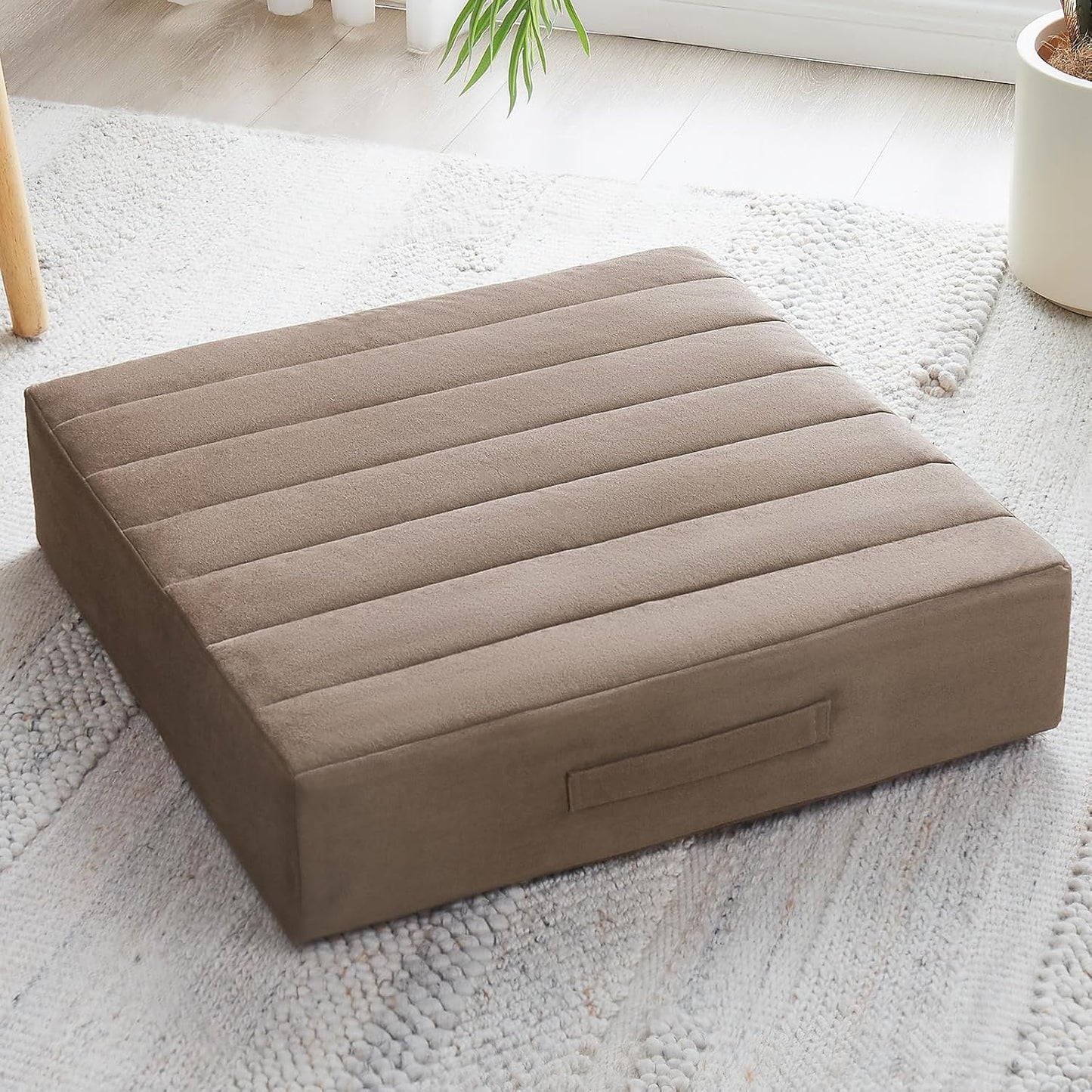 JKMAX 2 Pcs High Density Foam Floor Pillow - Upgraded Large Pillows Seating for Adults - Outdoor Floor Cushion with Soft Tufted Cover - Yoga Pillows for Sitting On Floor - 22 Inch Light Gray