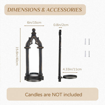 Candle Sconces Farmhouse Wall Decor - Black Gothic Dark Mirror Wall Candle Holder for Halloween Art Decorations - Wood Rustic Candles Sconce Set of 2 for Livingroom Fireplace