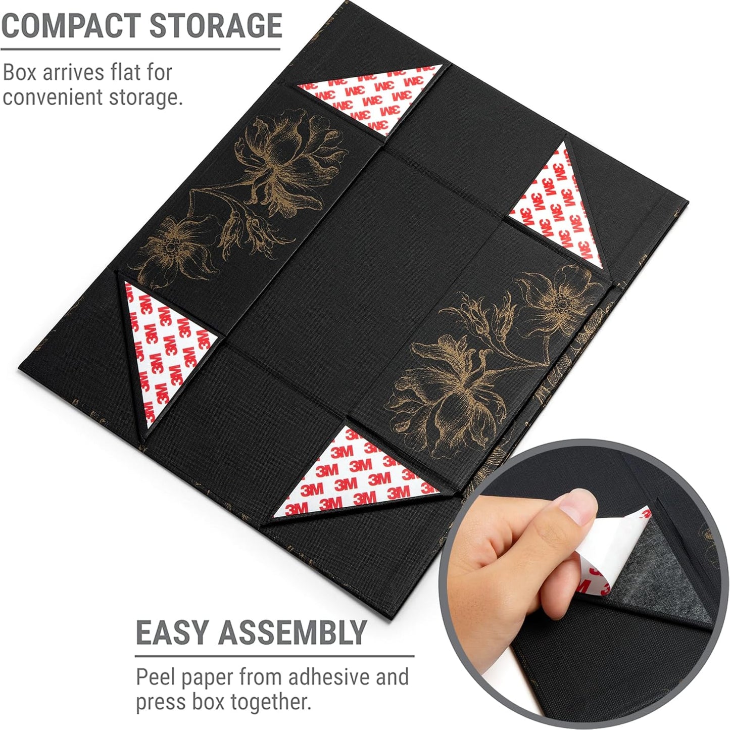 Luxury Keepsake Gift Box | Gold Floral Decorative Boxes with Magnetic Lids for Presents, Wedding Memory Box, and Bridal Gifts. 11.5" x 7.5" x 3.5"