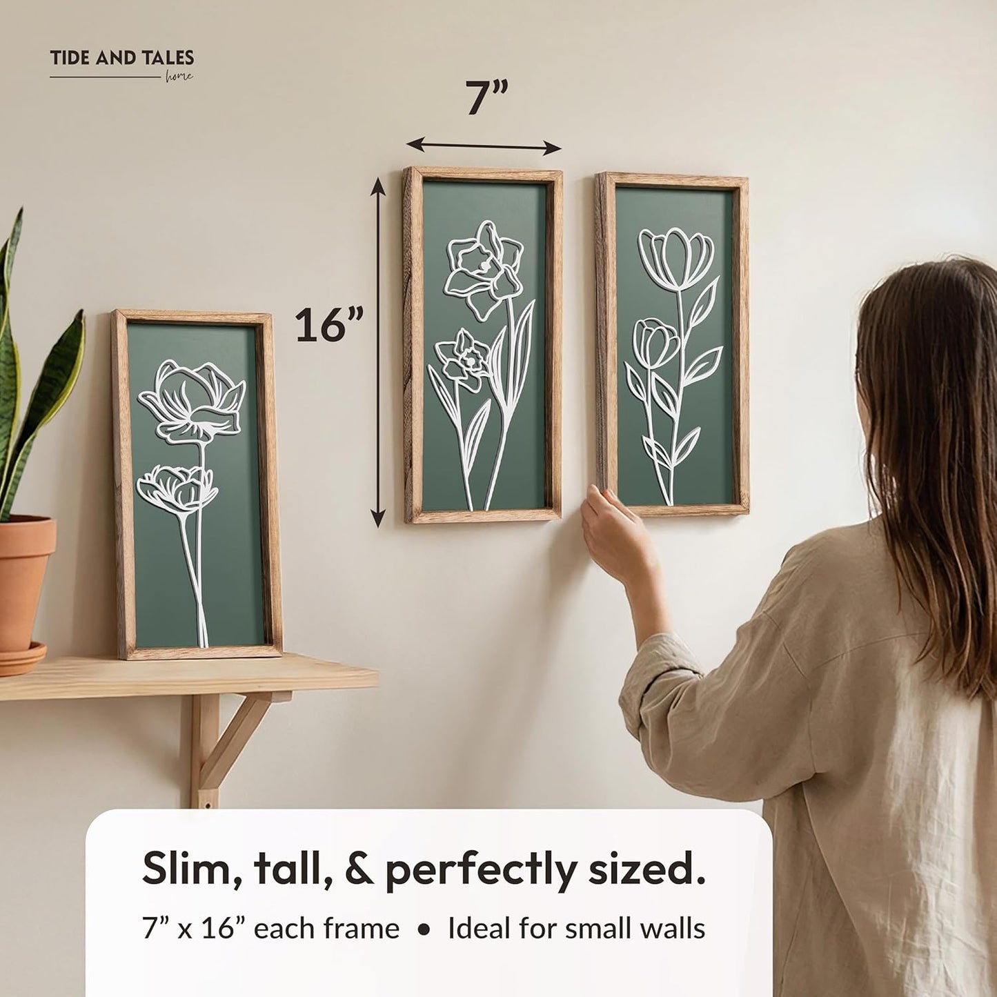 3D Floral Green Wall Art (Set of 2) Lightweight, Wooden Ready-to-Hang Boho Framed Wall Art for Bathroom, Bedroom, Living Room or Office – Premium Sage Green Farmhouse Decor – Gift-Boxed