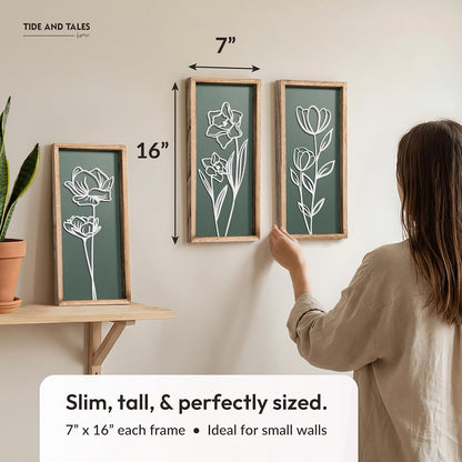 3D Floral Green Wall Art (Set of 2) Lightweight, Wooden Ready-to-Hang Boho Framed Wall Art for Bathroom, Bedroom, Living Room or Office – Premium Sage Green Farmhouse Decor – Gift-Boxed