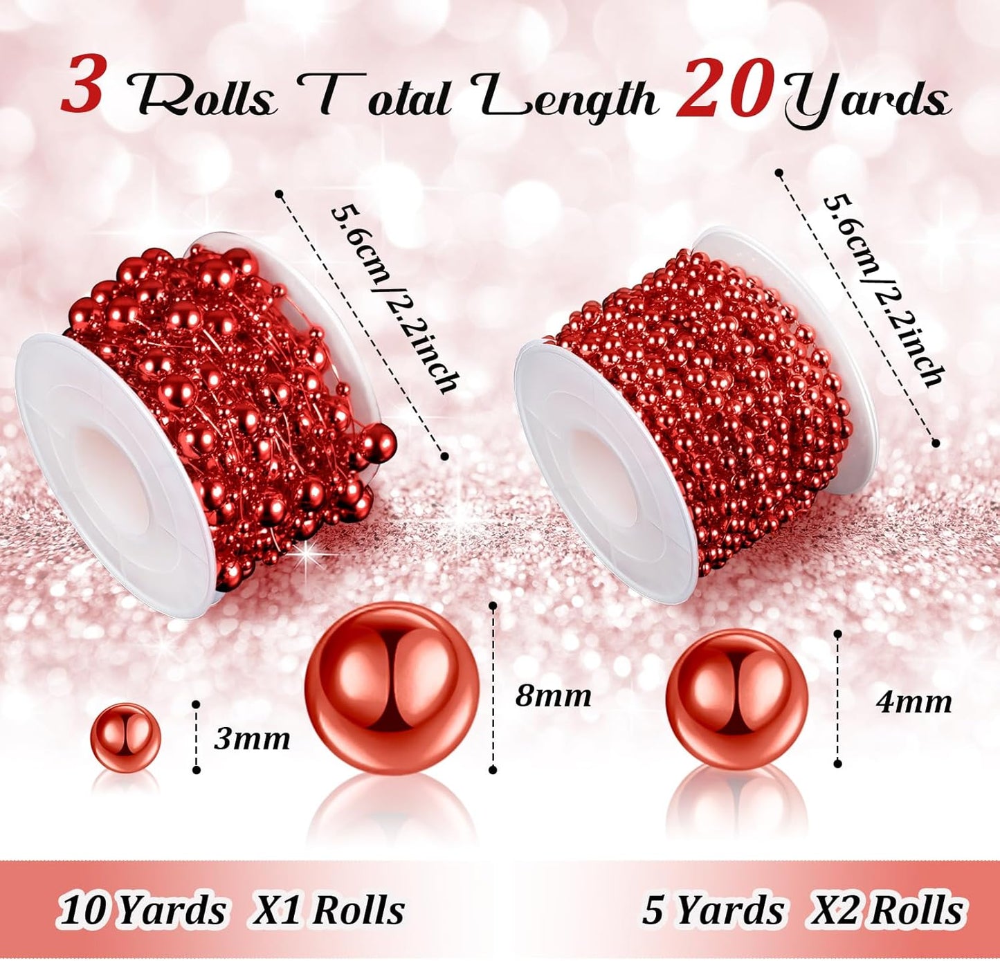 Bonuci 3 Rolls 66 Feet Pearls String Garland Faux Pearl Garland Spool Roll Strand Decoration Artificial Beads Chain Trim for Wedding Party Crafting Wedding Mother's Day Flower Decor(Ivory,4mm)