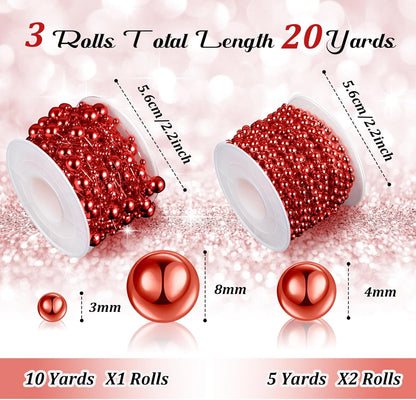 Bonuci 3 Rolls 66 Feet Pearls String Garland Faux Pearl Garland Spool Roll Strand Decoration Artificial Beads Chain Trim for Wedding Party Crafting Wedding Mother's Day Flower Decor(Ivory,4mm)