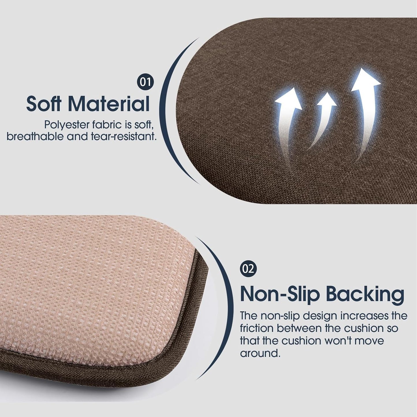 TushGuard Chair Cushions for Dining Chairs Set of 4, Soft Seat Cushions for Kitchen Chairs, Non-Slip Bottom with Ties, Comfortable Everyday Chair Pads, Grey