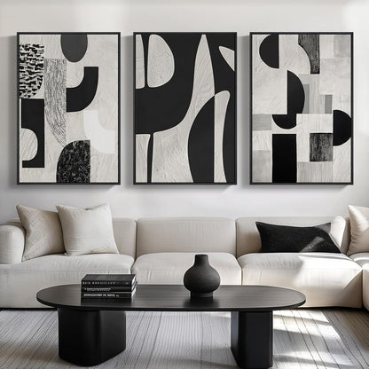 Large Framed Black and White Abstract Wall Art for Living Room, 3 Piece Big Modern Canvas Prints Paintings Artwork for Walls, Minimalist Abstract Art Pictures for Hallway, Office Wall Decor 24x36 In