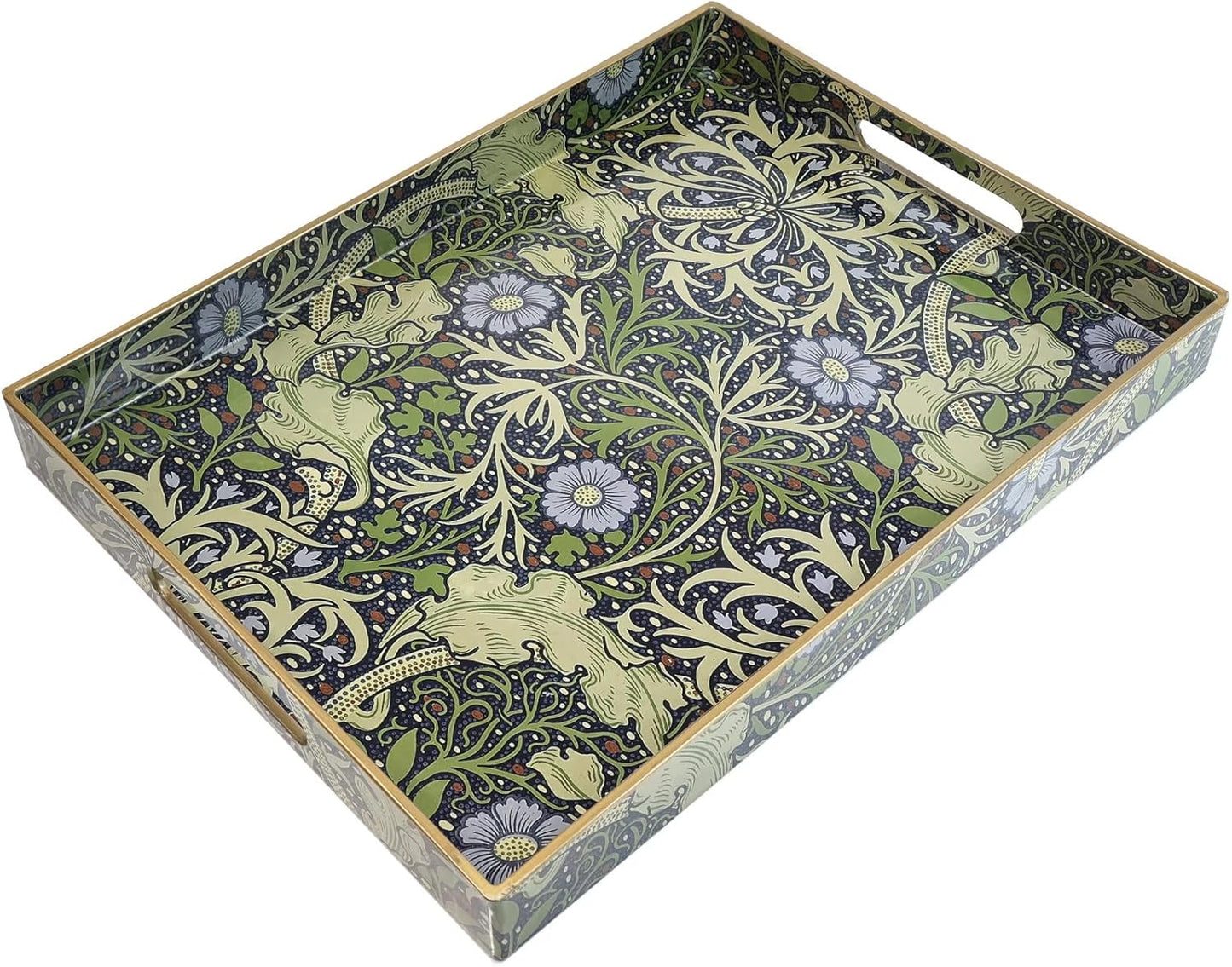 Spsyrine Serving Tray with Handles, Plastic Decorative Tray for Coffee Table, Living Room, Home Decor, Dianthus