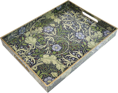 Spsyrine Serving Tray with Handles, Plastic Decorative Tray for Coffee Table, Living Room, Home Decor, Dianthus