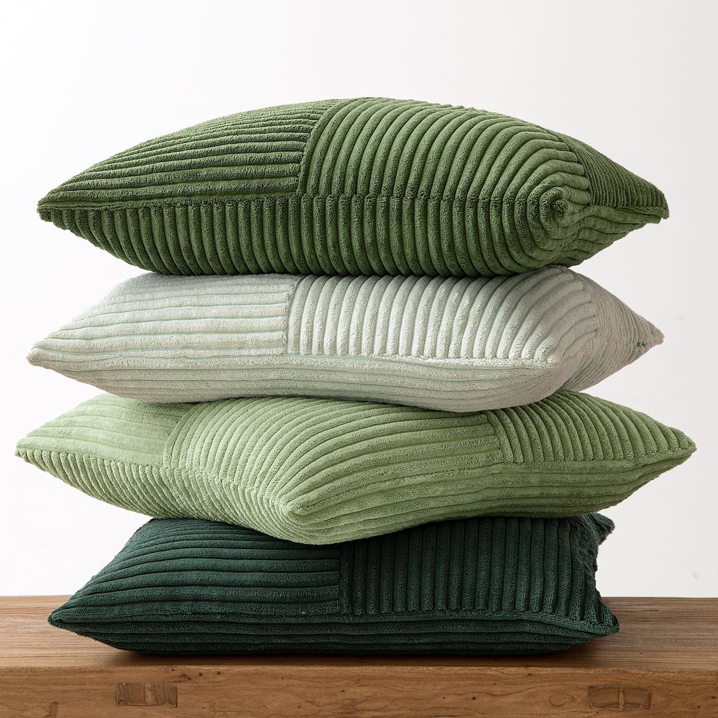MIULEE Teal Orange Decorative Throw Pillow Covers 18x18 Inch Set of 4 Boho Corduroy Striped Cushion Cases Modern Farmhouse Patchwork Pillow Cases for Couch Sofa Bedroom Home Decor