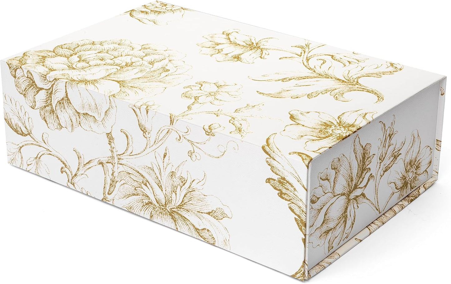 Luxury Keepsake Gift Box | Gold Floral Decorative Boxes with Magnetic Lids for Presents, Wedding Memory Box, and Bridal Gifts. 11.5" x 7.5" x 3.5"
