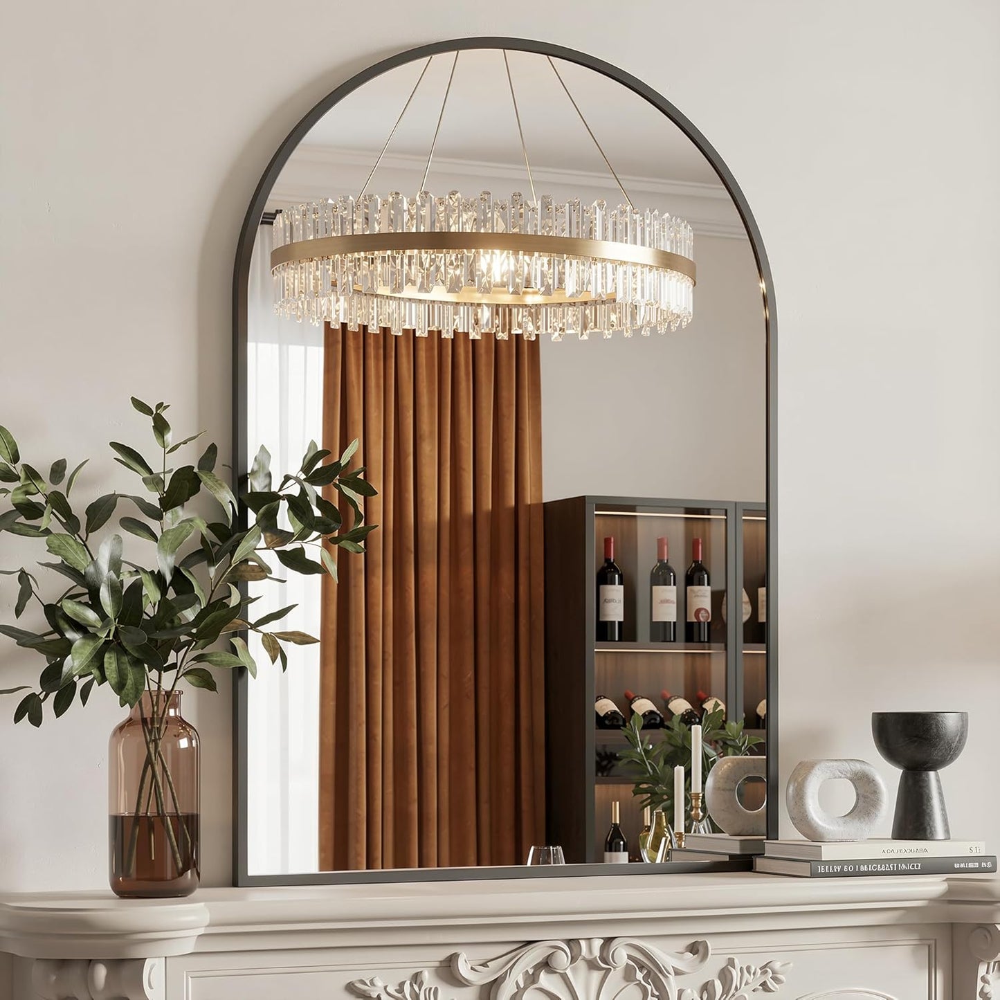Antok Arched Bathroom Mirror, 20"x30" Wall Mounted Mirror, Vanity Mirrors for Over Sink, Aluminum Alloy Frame Bathroom Mirrors Living Room, Bedroom and Entryway, Black