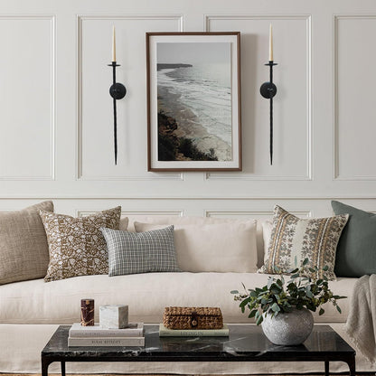 Metal Wall Candle Sconce Holder Set of 2 Wall Mount Candle Holders Modern Wall Candle Sconces Hanging for Living Room Farmhouse Fireplace Wedding 16.5"×5"×3" (Black)